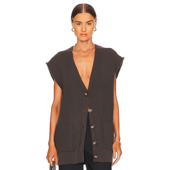 Free People Sweaters - NWT Free People Oakleigh Oversized Boyfriend Sweater Vest Button Charcoal Gray M